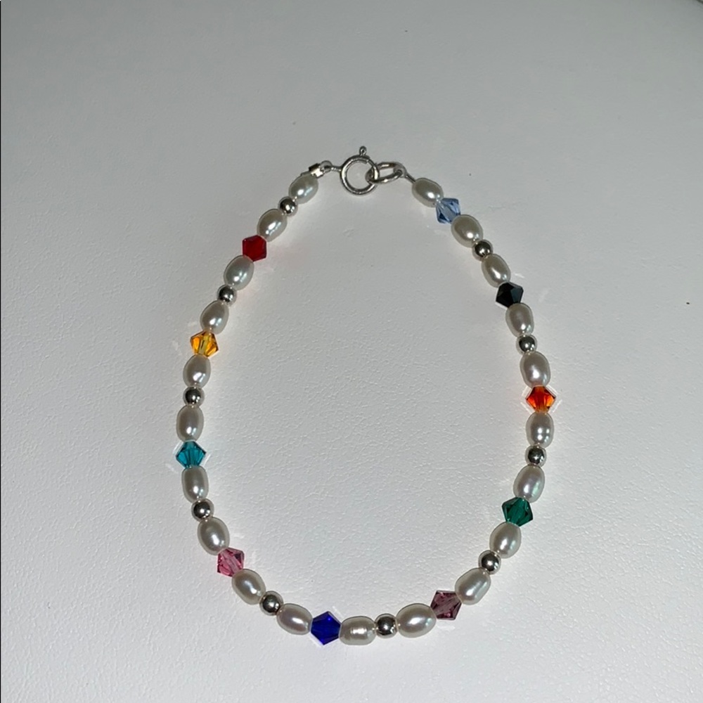 Handmade bracelet- sterling, pearls, crystals